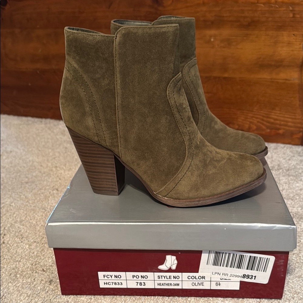 Breckelles Green Heeled Boots with Suede Finish